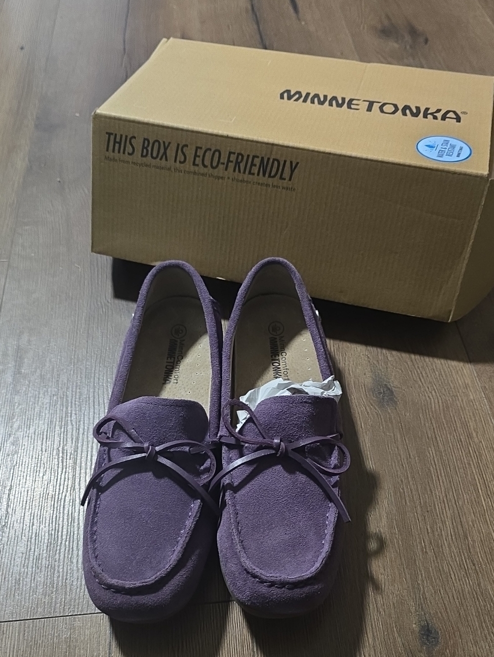 NIB Minnetonka Suede Waterproof Moccasins In Dusky Amythest 8
